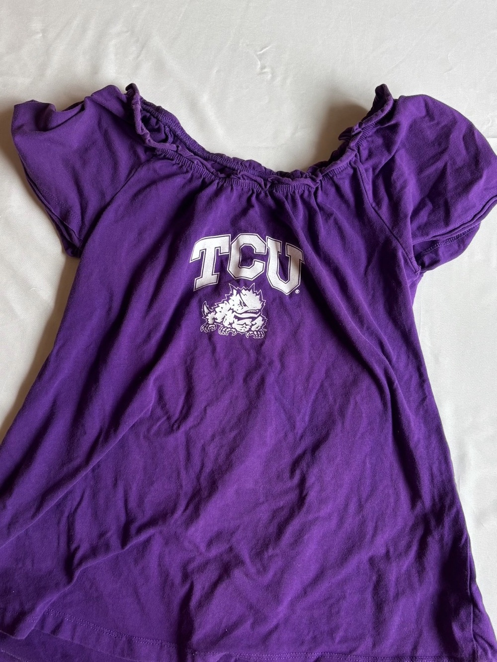 TCU Purple Off-Shoulder Logo Tee